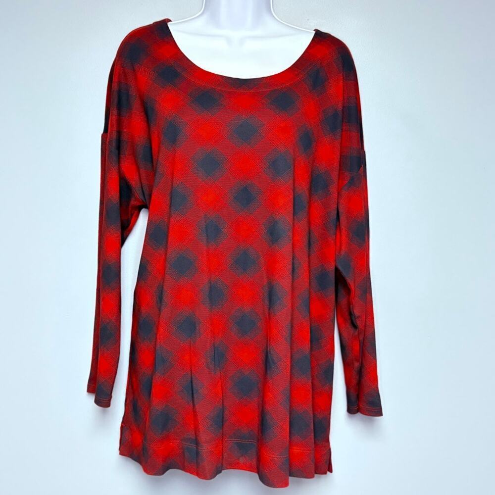 J. Jill Red Black Holiday Christmas Buffalo Plaid 3/4 Sleeve Womens Tunic Sz XL